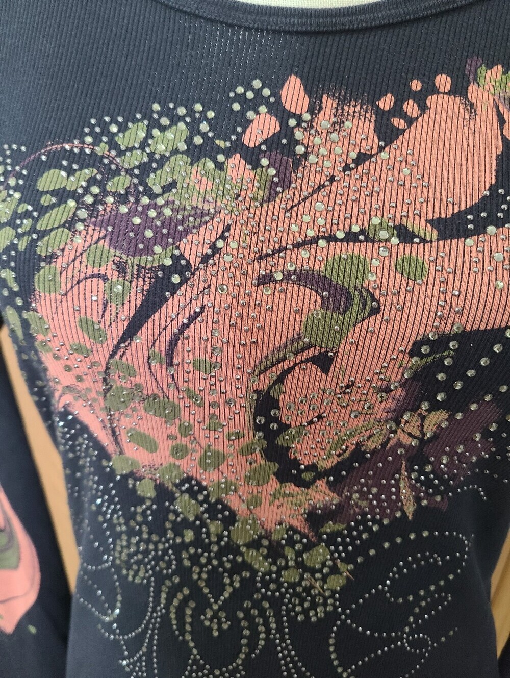 90s Y2k Sledge Abstract Rhinestone Long Sleeve Graphic Tee - Picture 2 of 4